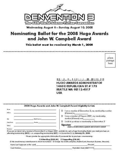 Hugo Nominating Ballot